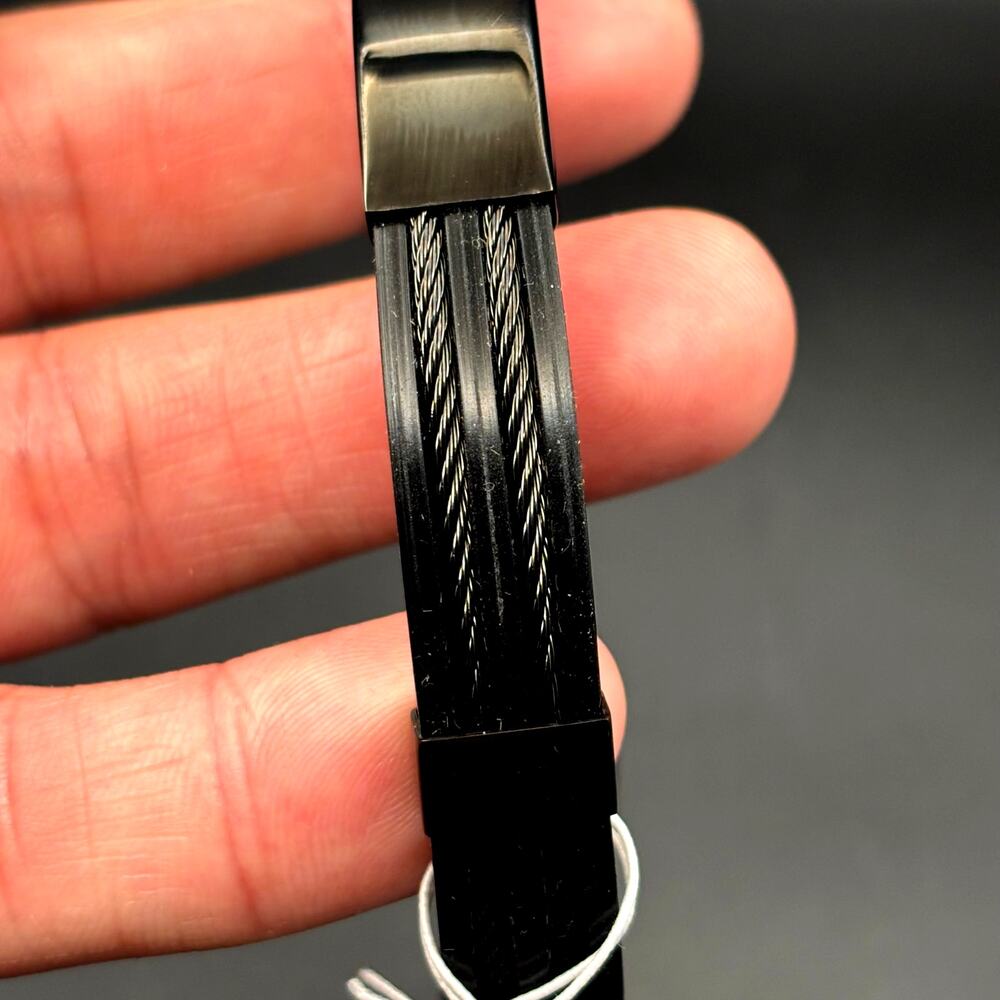 Blackjack BJB251B Men's Black Silicone Stainless Steel Bangle ID Bracelet NWT - Picture 15 of 17
